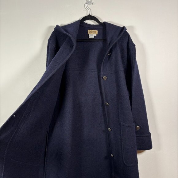 Vintage 90s Wool Jacket Winter Coat Navy Blue Minimalist Preppy Academia Neutral - Picture 7 of 8
